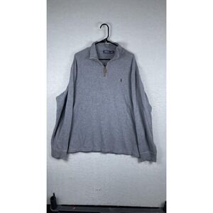 Polo Ralph Lauren Sweater Mens 2XL Gray Quarter Zip‎ Pullover Green Pony